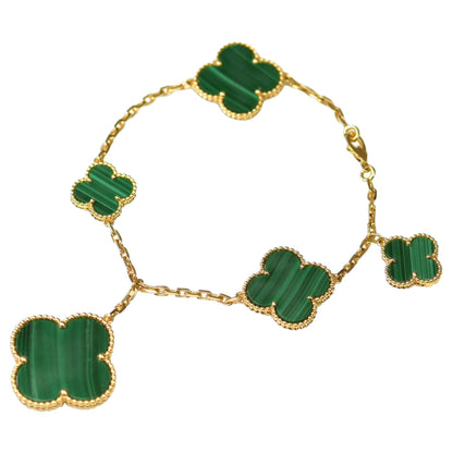 [vivabelle]MAGIC CLOVER MALACHITE GOLD BRACELET 5 MOTIFS
