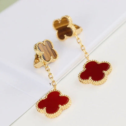 [vivabelle]CLOVER  2 MOTIF  TIGER EYE CARNELIAN EARRINGS
