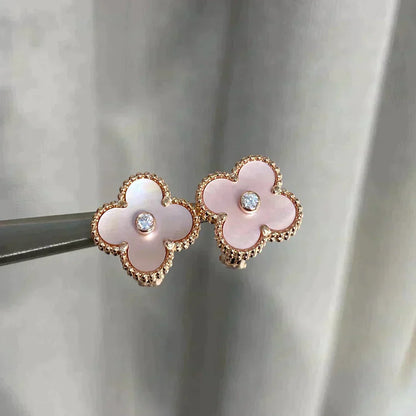 [vivabelle]CLOVER MEDIUM 1 MOTIFS  PINK MOP DIAMOND EARRINGS
