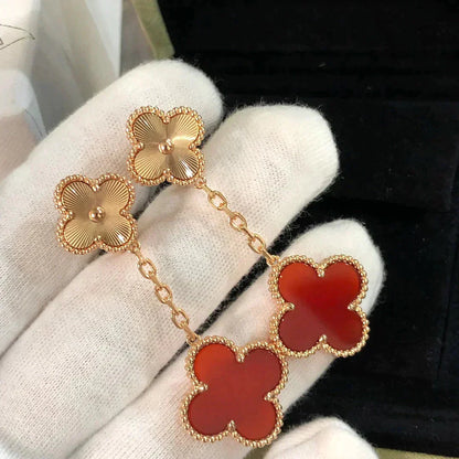 [vivabelle]CLOVER 2 MOTIF  LASER CARNELIAN EARRINGS