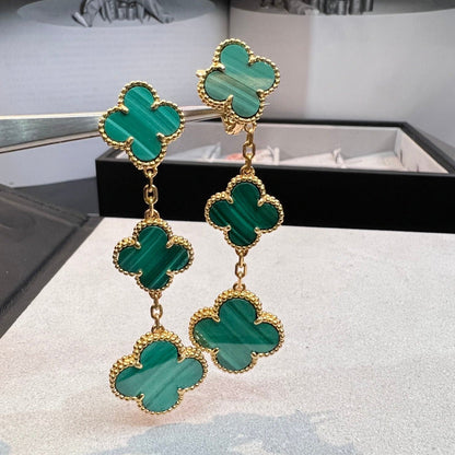 [vivabelle]CLOVER MALACHITE 3 MOTIFS GOLD
