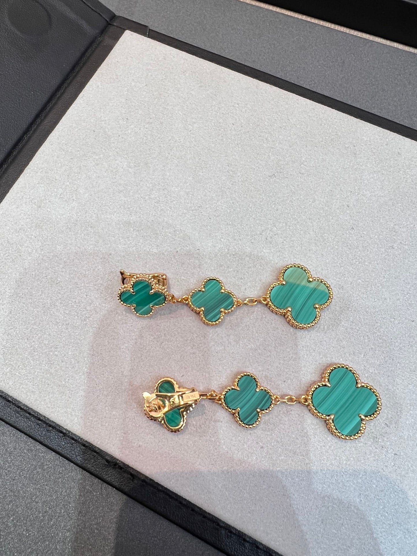 [vivabelle]CLOVER MALACHITE 3 MOTIFS GOLD