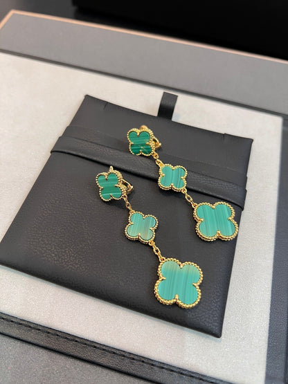 [vivabelle]CLOVER MALACHITE 3 MOTIFS GOLD