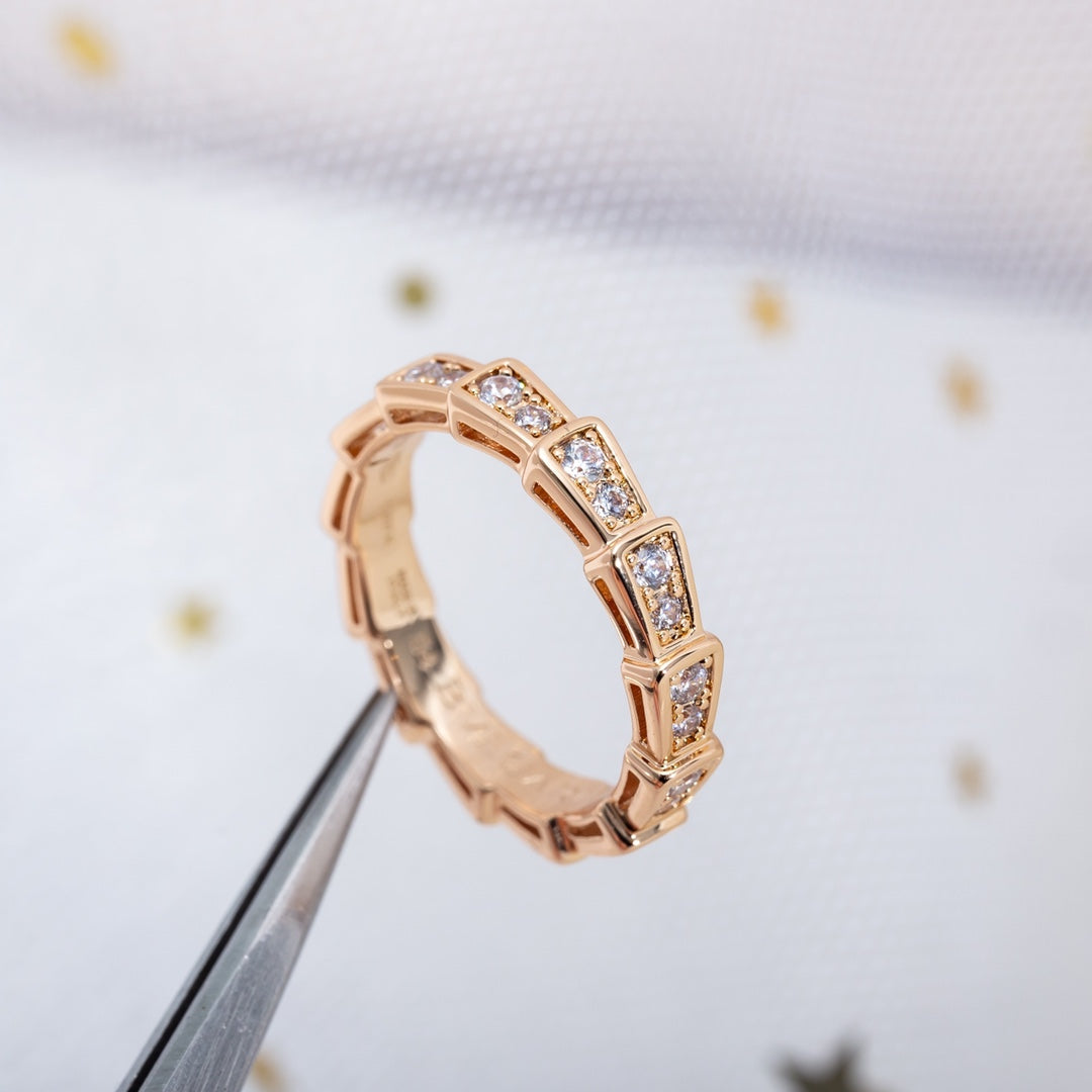 [vivabelle]SERPENTI RING PINK GOLD DIAMOND PAVED 3MM