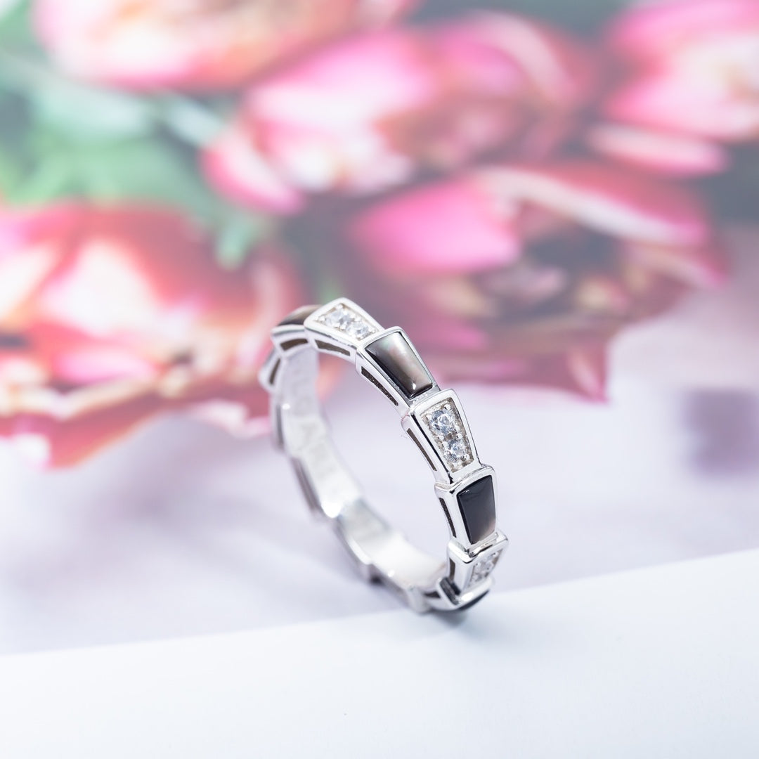 [vivabelle]SERPENTI RING SILVER  DIAMOND BLACK MOP 3MM