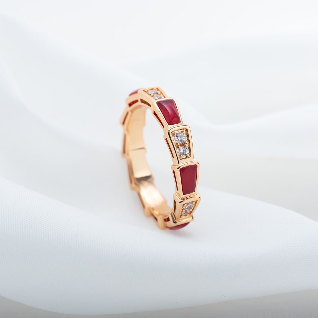 [vivabelle]SERPENTI RING PINK GOLD CARNELIAN DIAMOND 3MM