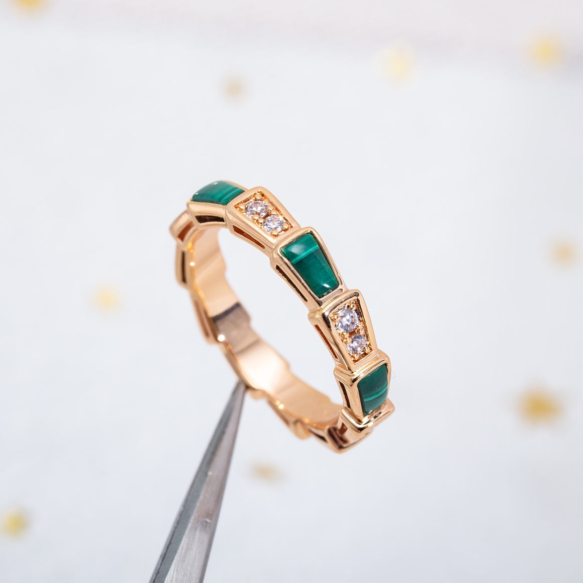 [vivabelle]SERPENTI RING PINK GOLD MALACHITE DIAMOND 3MM