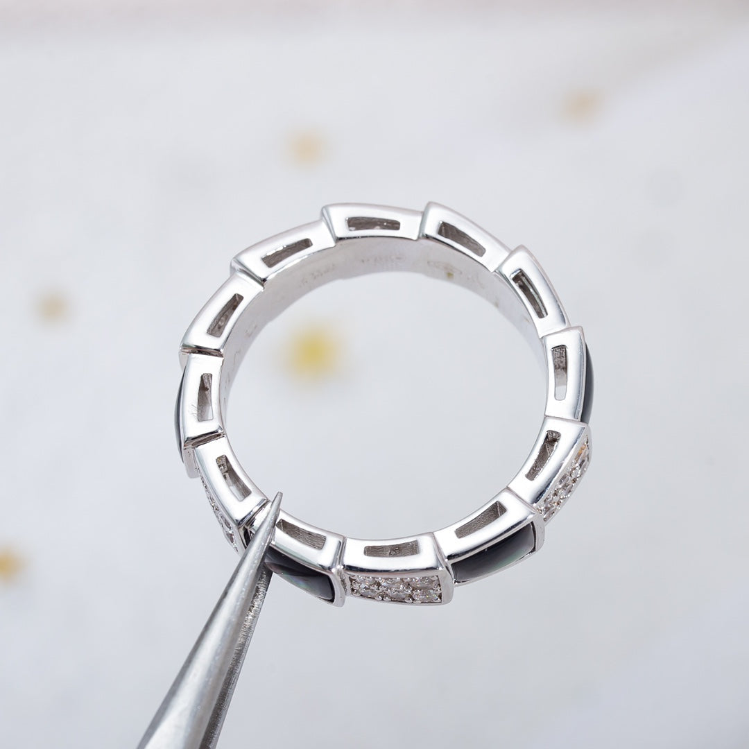 [vivabelle]SERPENTI RING SILVER DIAMOND BLACK MOP 4MM