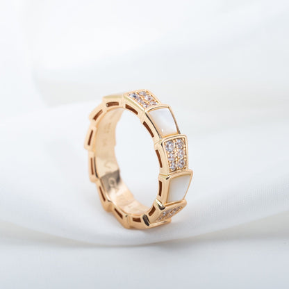 [vivabelle]SERPENTI RING PINK GOLD MOP DIAMOND PAVED 4MM