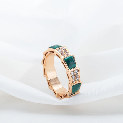 [vivabelle]SERPENTI RING PINK GOLD MALACHITE DIAMOND PAVED 4MM