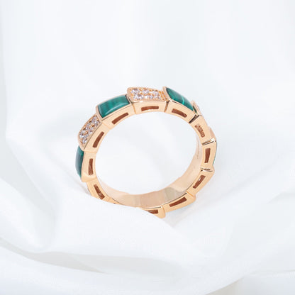[vivabelle]SERPENTI RING PINK GOLD MALACHITE DIAMOND PAVED 4MM