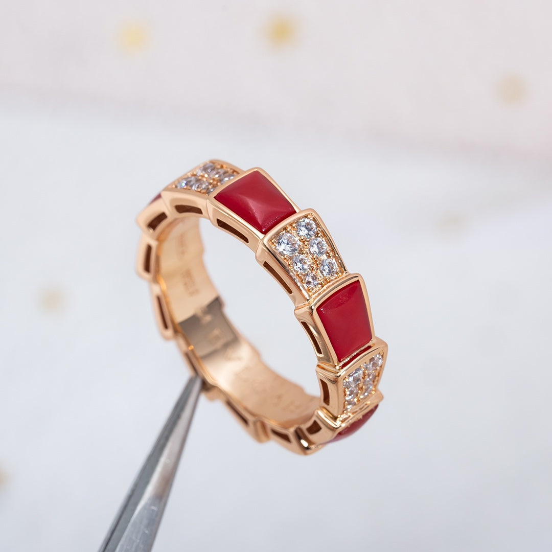 [vivabelle]SERPENTI RING PINK GOLD CARNELIAN DIAMOND PAVED 4MM