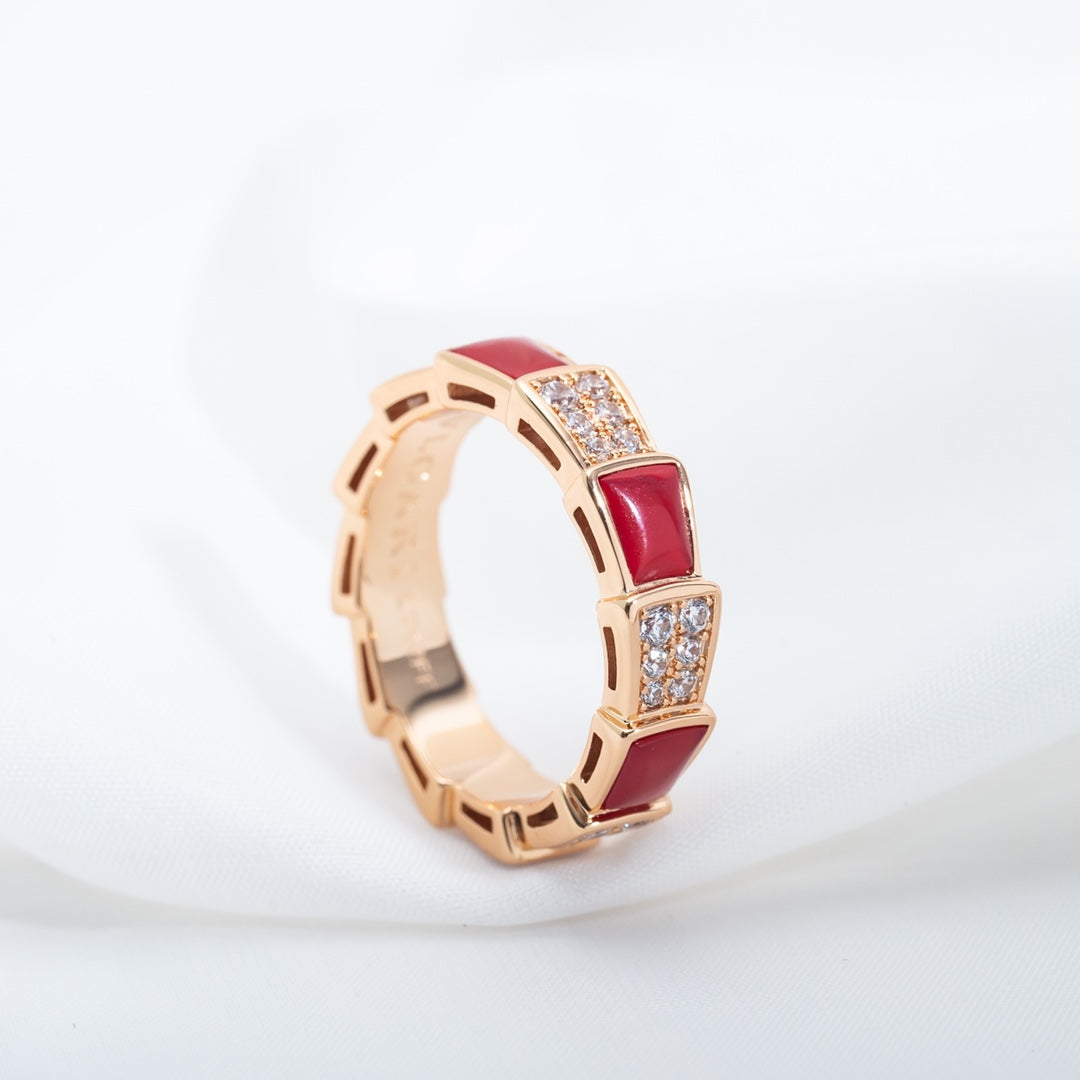 [vivabelle]SERPENTI RING PINK GOLD CARNELIAN DIAMOND PAVED 4MM
