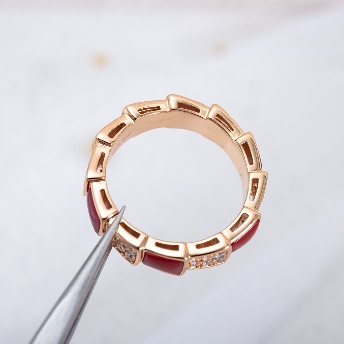 [vivabelle]SERPENTI RING PINK GOLD CARNELIAN DIAMOND PAVED 4MM