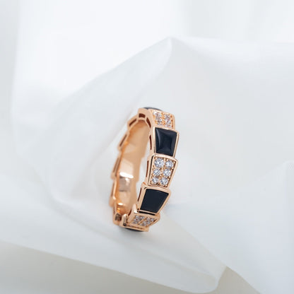 [vivabelle]SERPENTI RING PINK GOLD BLACK MOP DIAMOND PAVED 4MM