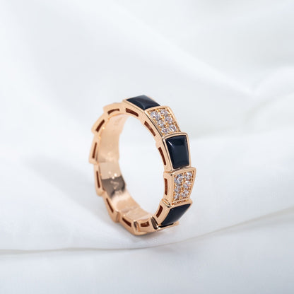 [vivabelle]SERPENTI RING PINK GOLD BLACK MOP DIAMOND PAVED 4MM