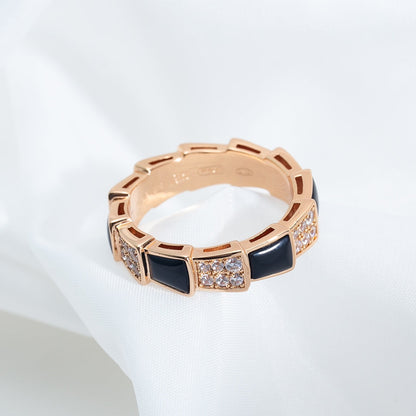 [vivabelle]SERPENTI RING PINK GOLD BLACK MOP DIAMOND PAVED 4MM