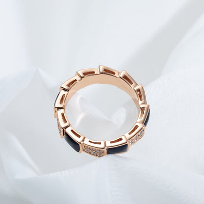 [vivabelle]SERPENTI RING PINK GOLD BLACK MOP DIAMOND PAVED 4MM