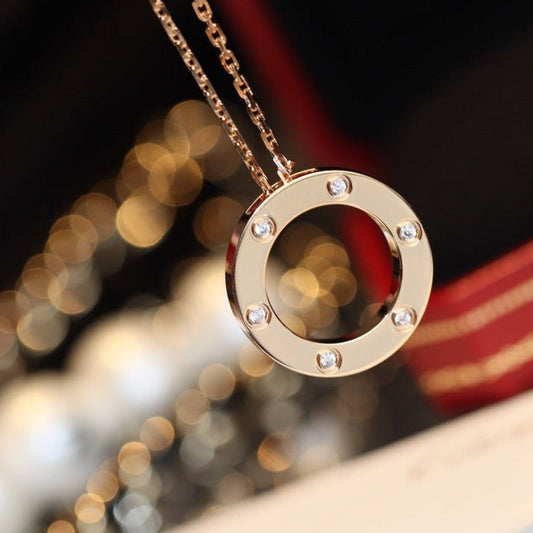 [vivabelle]LOVE NECKLACE 16MM 6 DIAMONDS PINK GOLD