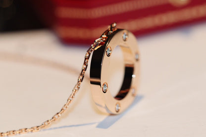 [vivabelle]LOVE NECKLACE 16MM 6 DIAMONDS PINK GOLD