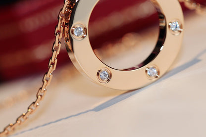 [vivabelle]LOVE NECKLACE 16MM 6 DIAMONDS PINK GOLD