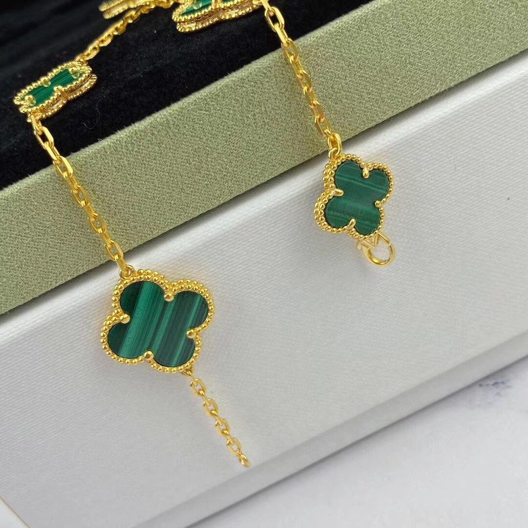 [vivabelle]MAGIC CLOVER MALACHITE GOLD BRACELET 5 MOTIFS
