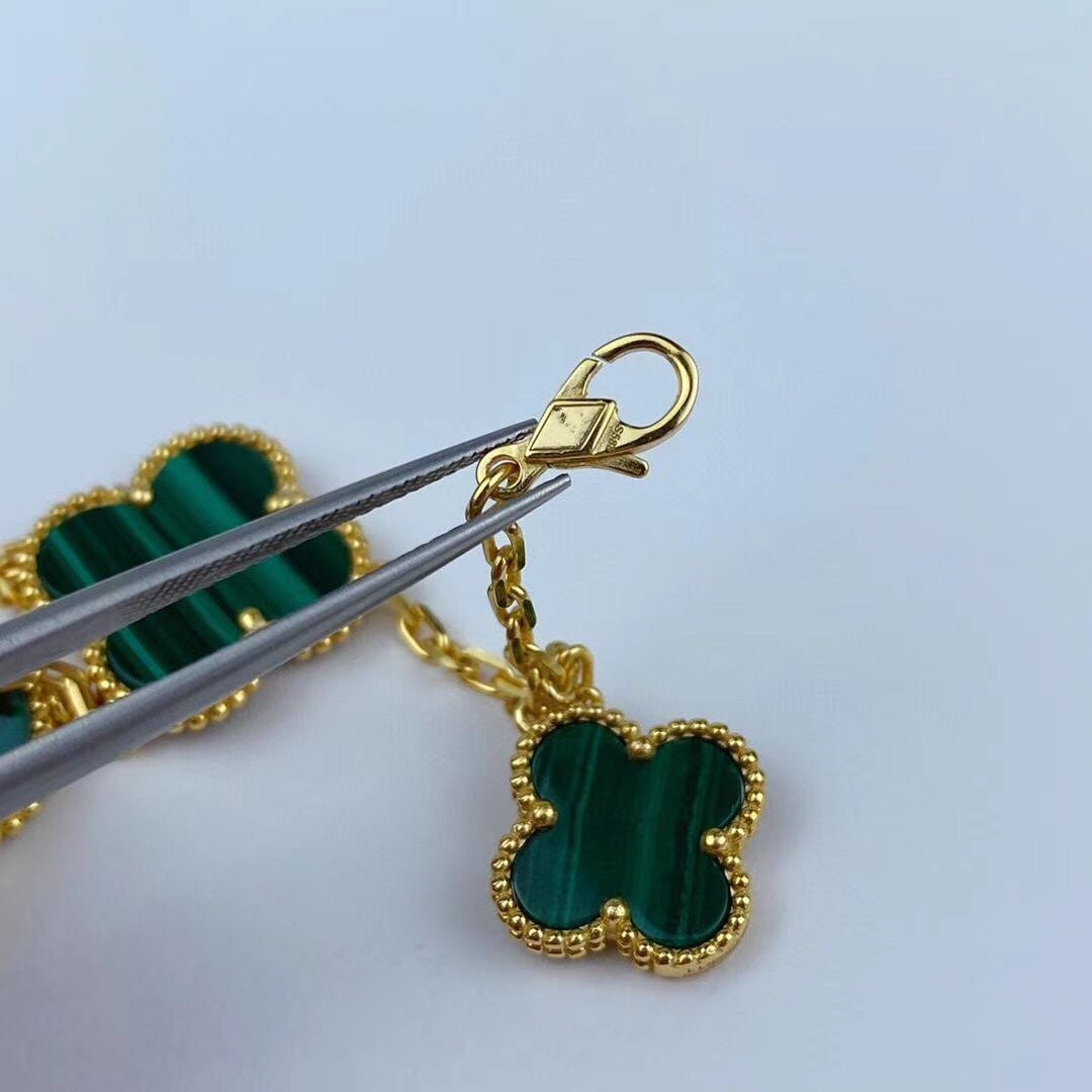 [vivabelle]MAGIC CLOVER MALACHITE GOLD BRACELET 5 MOTIFS