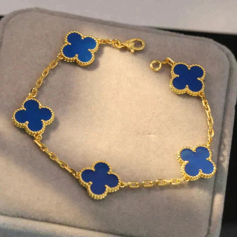 [vivabelle]CLOVER 5 MOTIFS BLUE AGATE BRACELET