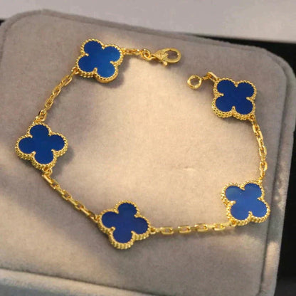 [vivabelle]CLOVER 5 MOTIFS BLUE AGATE BRACELET