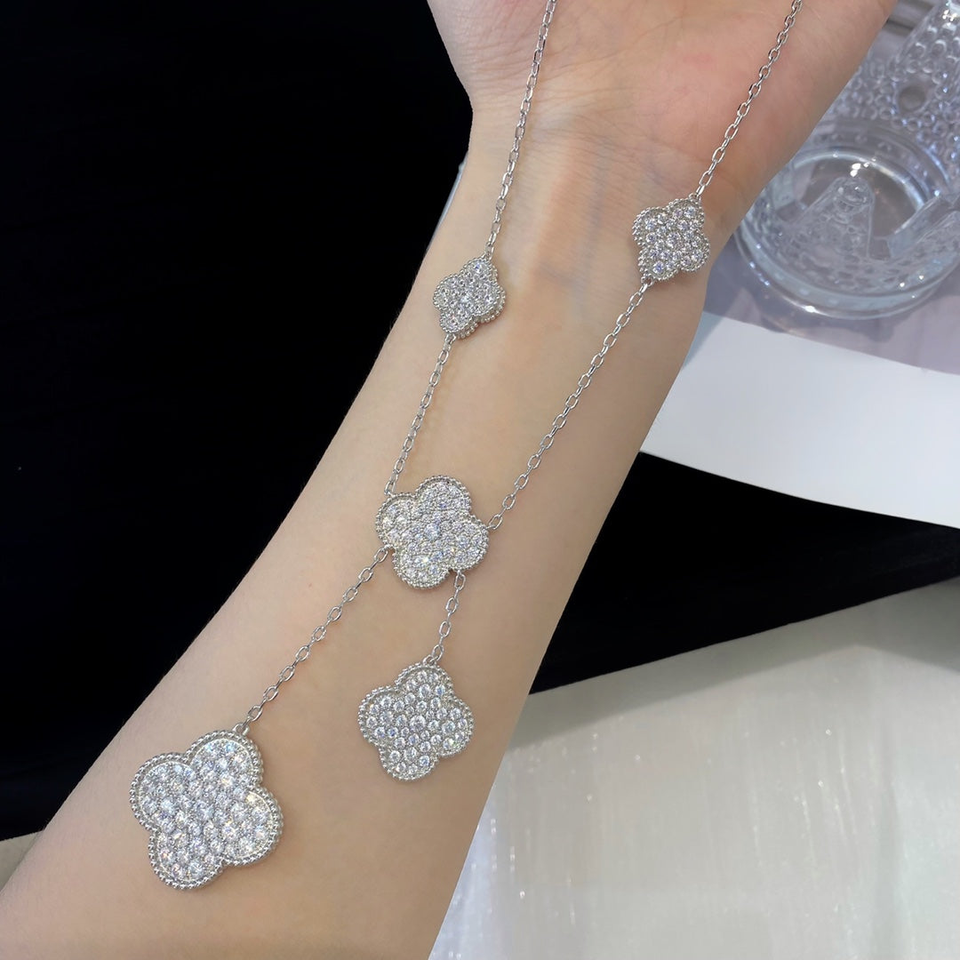 [vivabelle]CLOVER 5 MOTIFS SILVER DIAMONDS NECKLACE