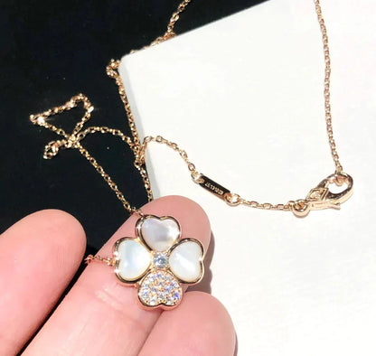 [vivabelle]CLOVER MOP DIAMOND ROSE GOLD NECKLACE