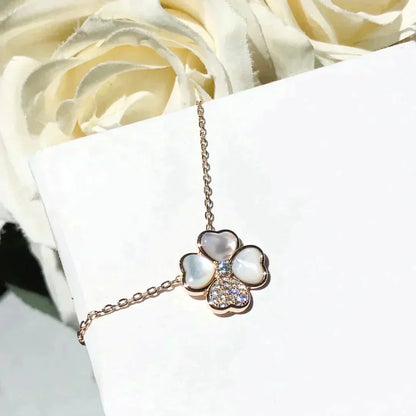 [vivabelle]CLOVER MOP DIAMOND ROSE GOLD NECKLACE