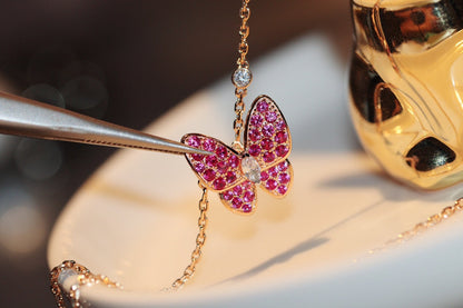 [vivabelle]BUTTERFLY RED DIAMOND ROSE GOLD NECKLACE