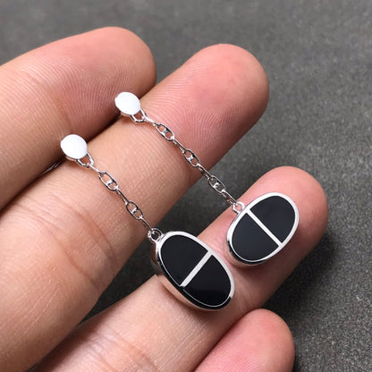 [vivabelle]CHAINE VERSO BLACK CERAMIC SILVER EARRINGS