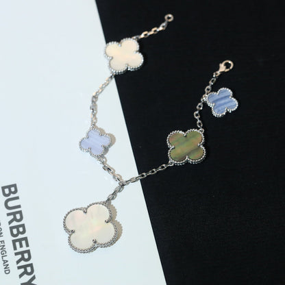 [vivabelle]CLOVER BRACELET 5 MOTIFS MOP CHALCEDONY SILVER
