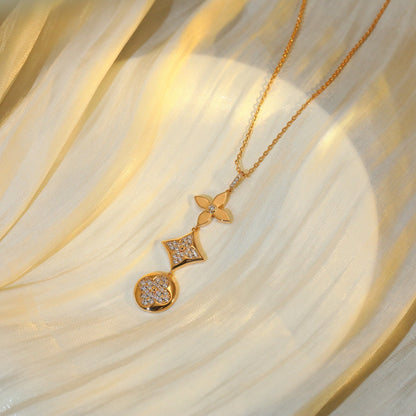 [vivabelle]STAR AND SUN DIAMOND PINK GOLD NECKLACE
