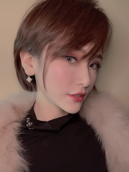 [vivabelle]DOUBLE STAR PINK GOLD MOP DROP EARRINGS