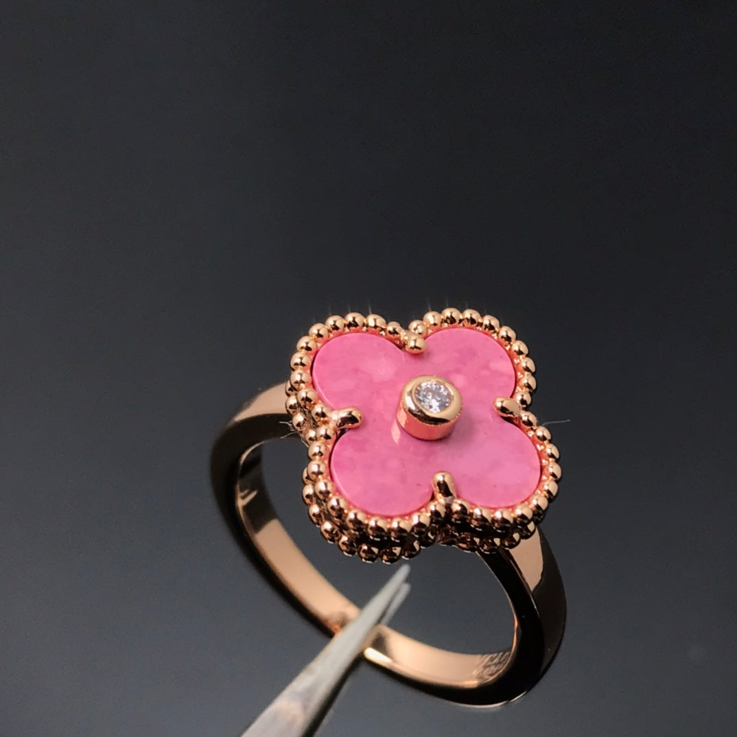 [vivabelle]CLOVER RHODONITE ROSE GOLD RING