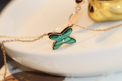 [vivabelle]JEUX MALACHITE 1 DIAMOND PINK GOLD NECKLACE