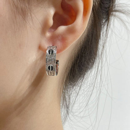 [vivabelle]LOVE CERAMIC DIAMOND PAVED SILVER EARRINGS