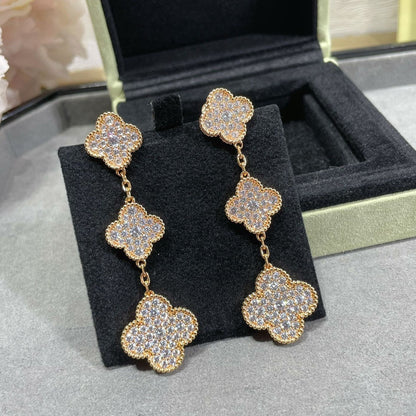 [vivabelle]CLOVER 3 MOTIFS DIAMOND PAVED ROSE GOLD EARRINGS
