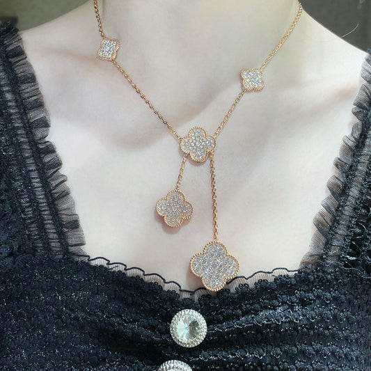 [vivabelle]CLOVER 6 MOTIF DIAMOND PAVED NECKLACE