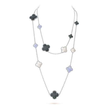 [vivabelle]CLOVER 16 MOTIF CHALCEDONY MOP SILVER NECKLACE