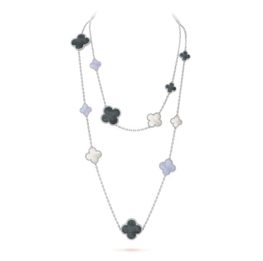 [vivabelle]CLOVER 16 MOTIF CHALCEDONY MOP SILVER NECKLACE