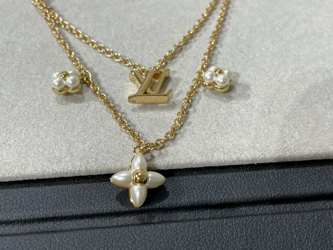 [vivabelle]FLOWERGRAM GOLD MOP DOUBLE ROW NECKLACE