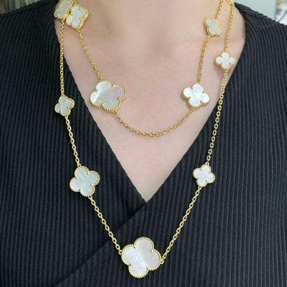 [vivabelle]CLOVER 16 MOTIF WHITE MOP GOLD NECKLACE