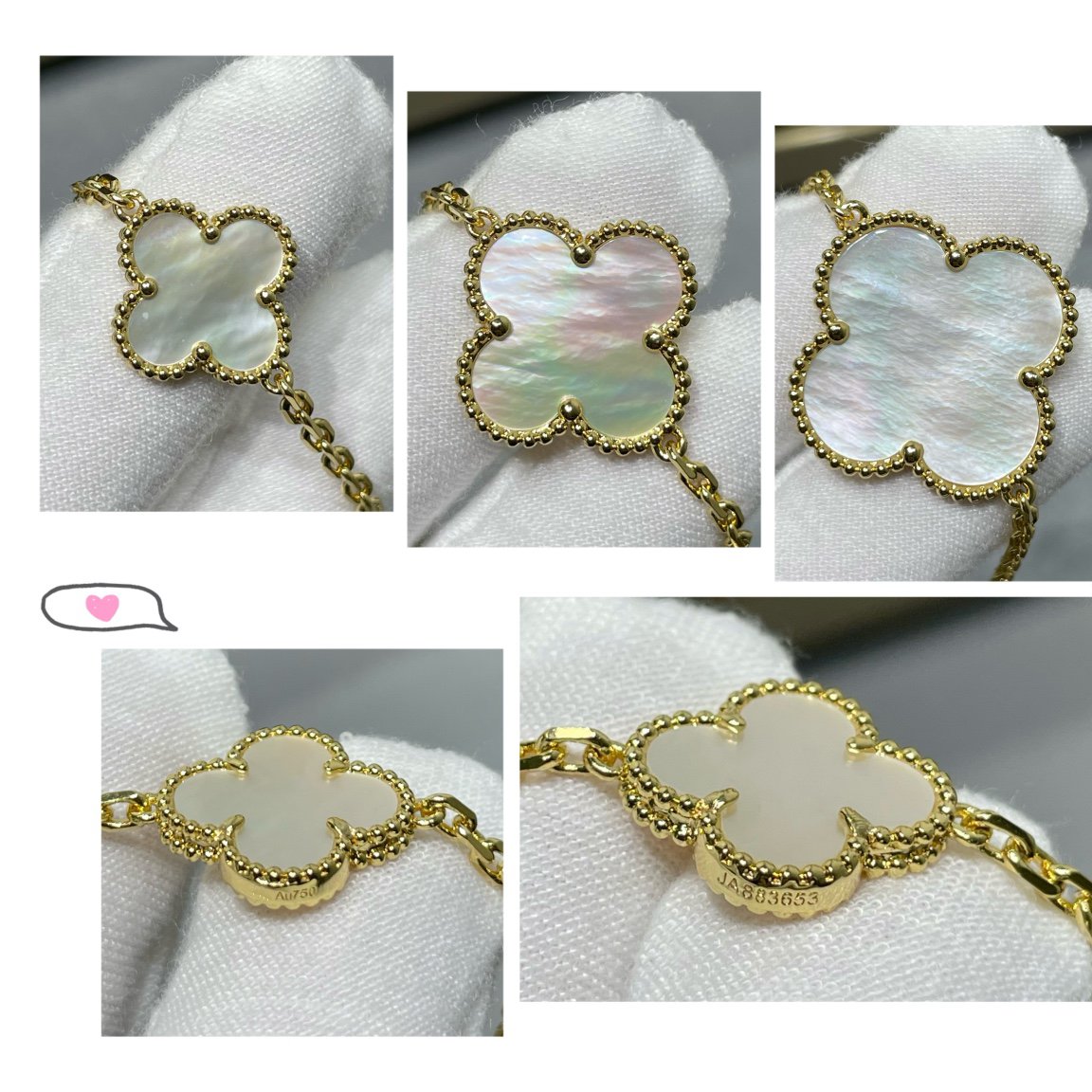 [vivabelle]CLOVER 16 MOTIF WHITE MOP GOLD NECKLACE