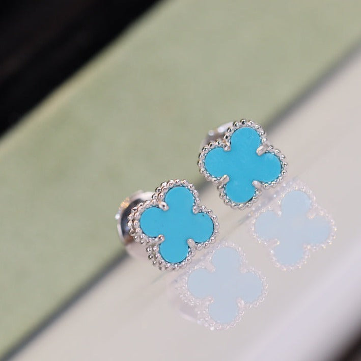 [vivabelle]CLOVER MINI TURQUOISE SILVER STUD EARRINGS
