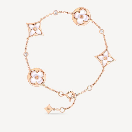 [vivabelle]STAR AND SUN 4 MOTIF WHITE MOP PINK GOLD BRACELET
