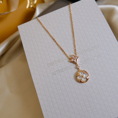 [vivabelle]STAR AND SUN WHITE MOP 2 MOTIF PINK GOLD NECKLACE